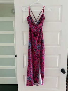 Runaway Pink Floral Slip Dress with Multicolor Print